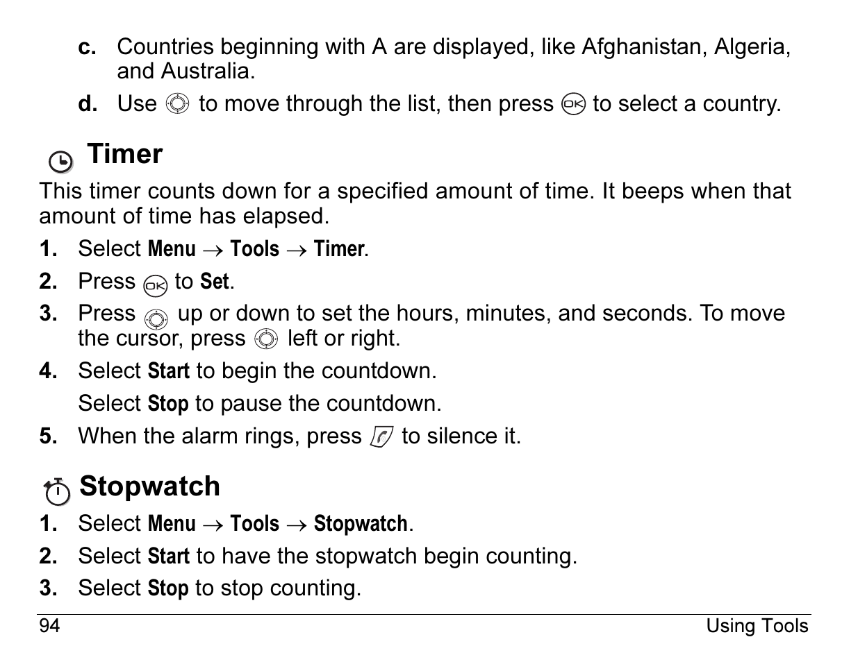 Timer, Stopwatch | Kyocera ENERGI K490 User Manual | Page 116 / 135