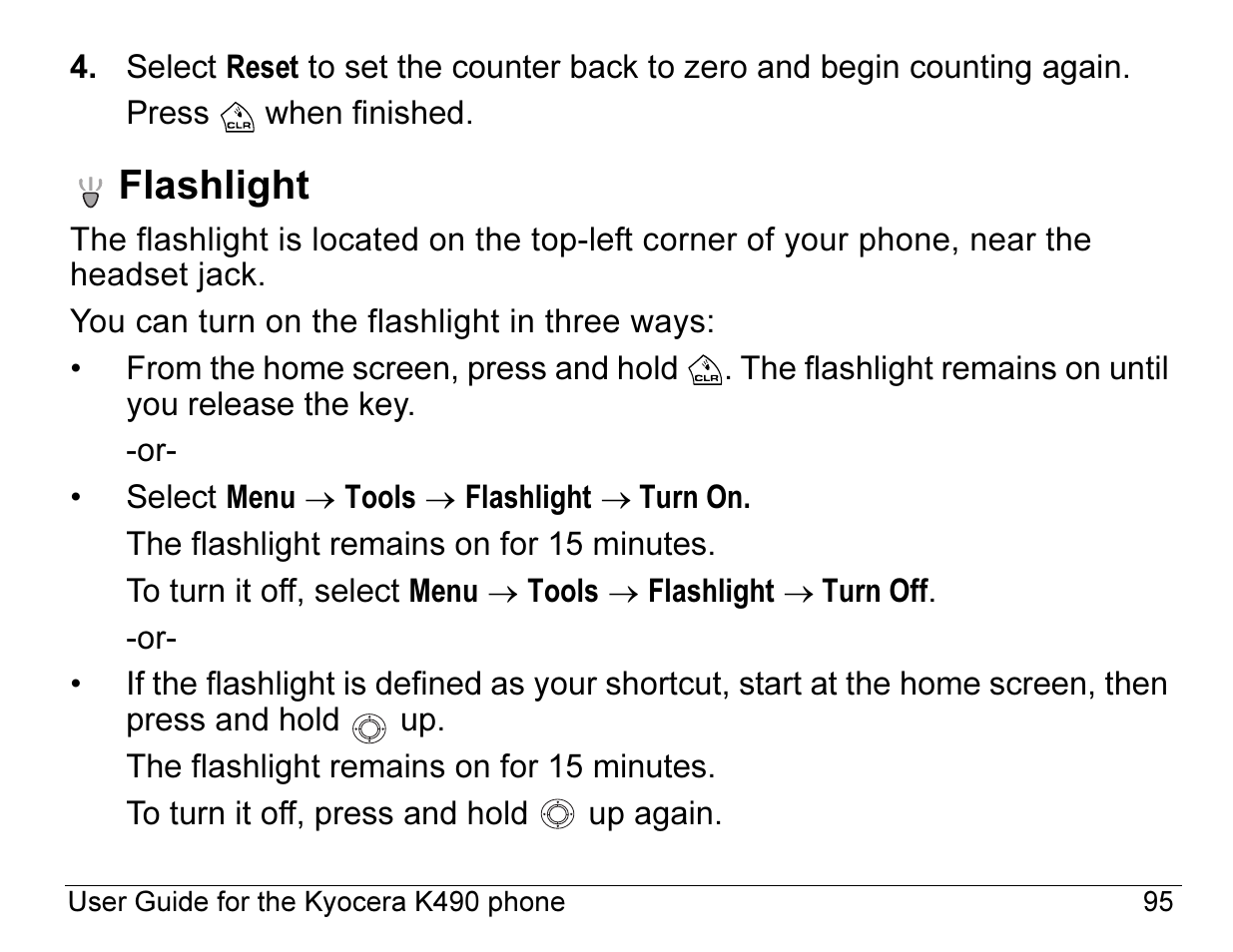 Flashlight | Kyocera ENERGI K490 User Manual | Page 117 / 135