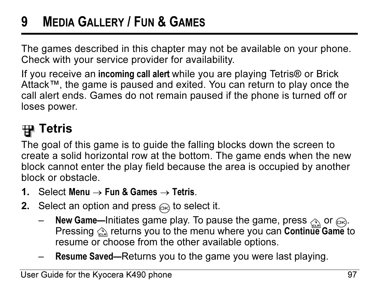 Tetris | Kyocera ENERGI K490 User Manual | Page 119 / 135