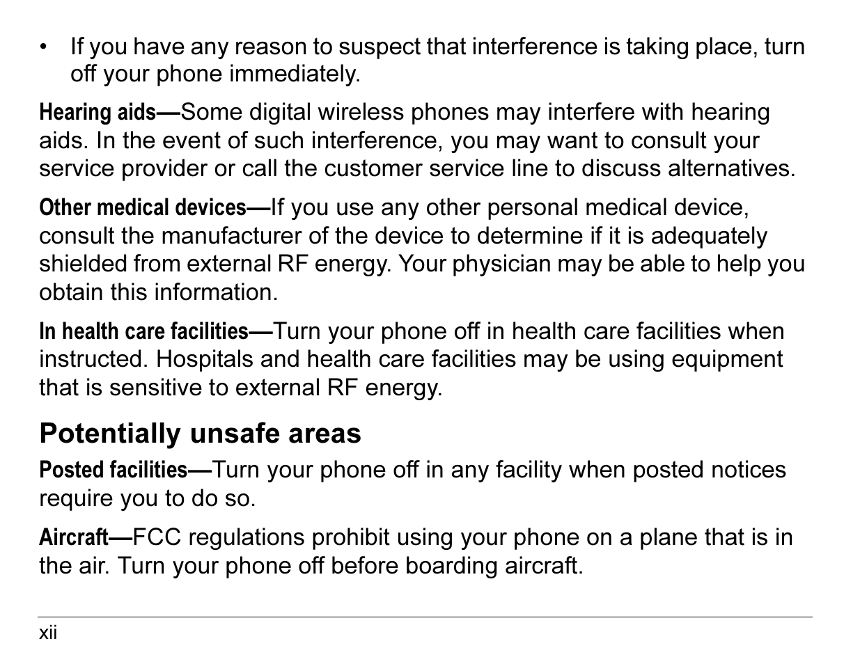 Potentially unsafe areas | Kyocera ENERGI K490 User Manual | Page 12 / 135