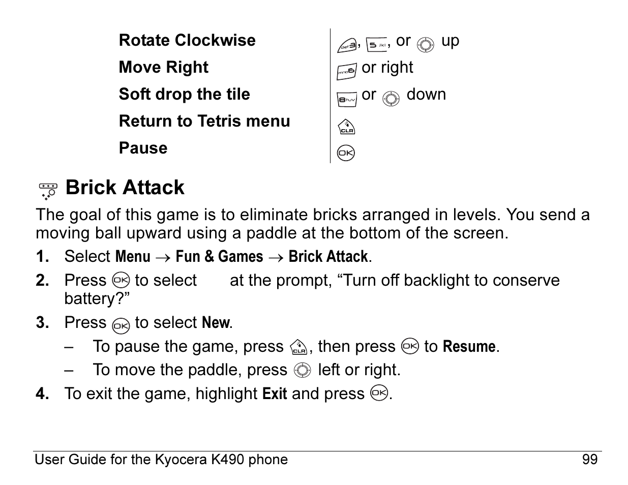 Brick attack | Kyocera ENERGI K490 User Manual | Page 121 / 135