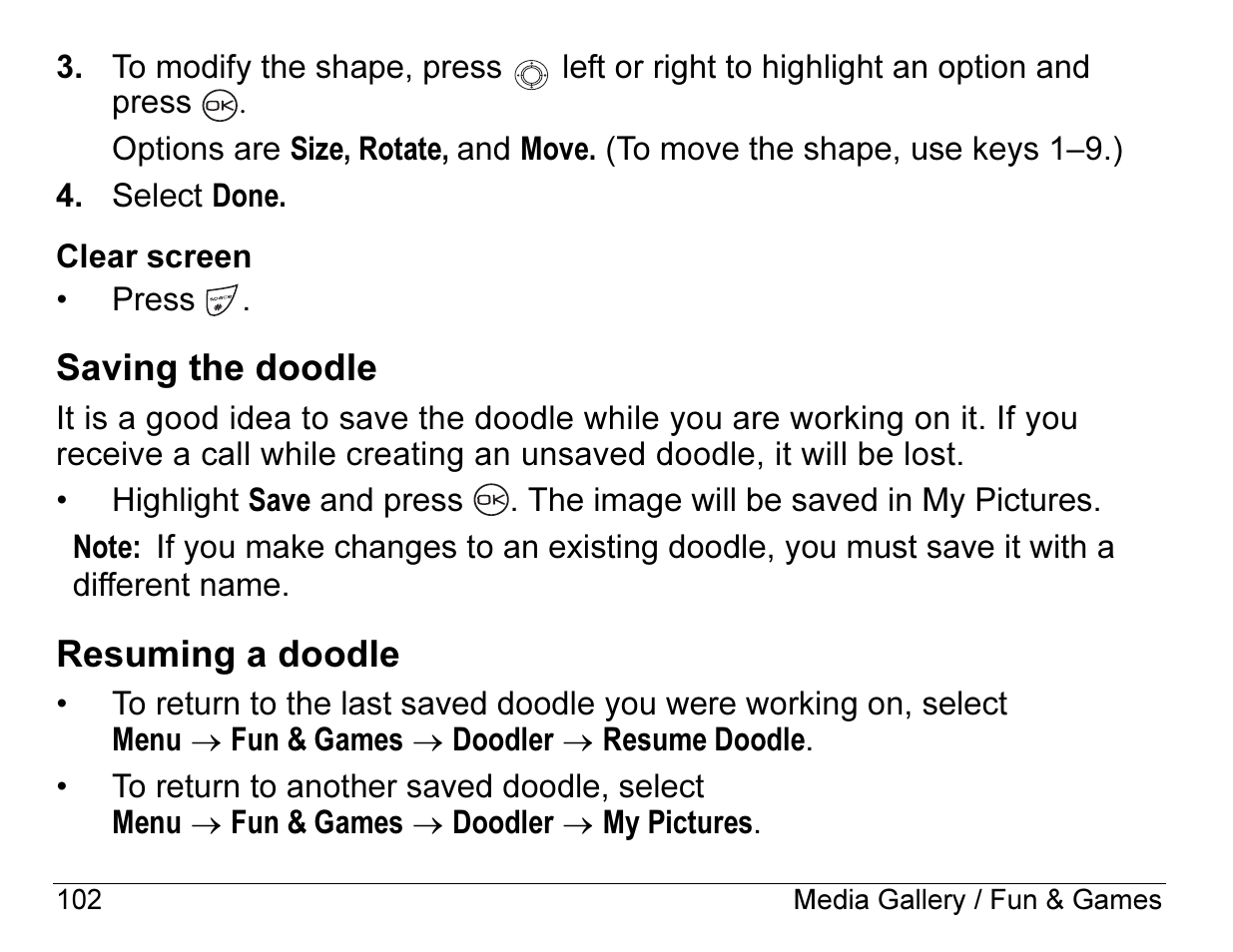 Saving the doodle, Resuming a doodle | Kyocera ENERGI K490 User Manual | Page 124 / 135