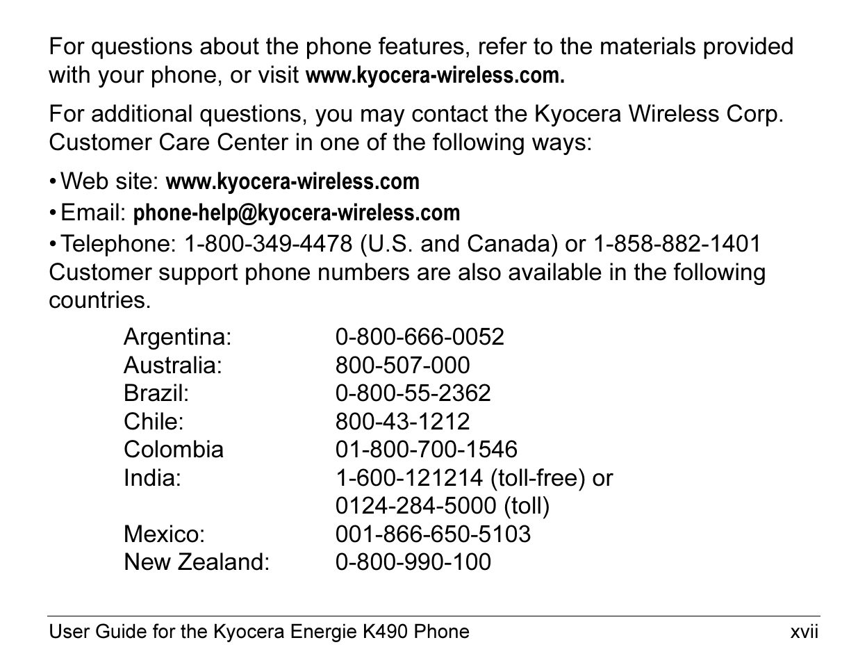 Kyocera ENERGI K490 User Manual | Page 17 / 135