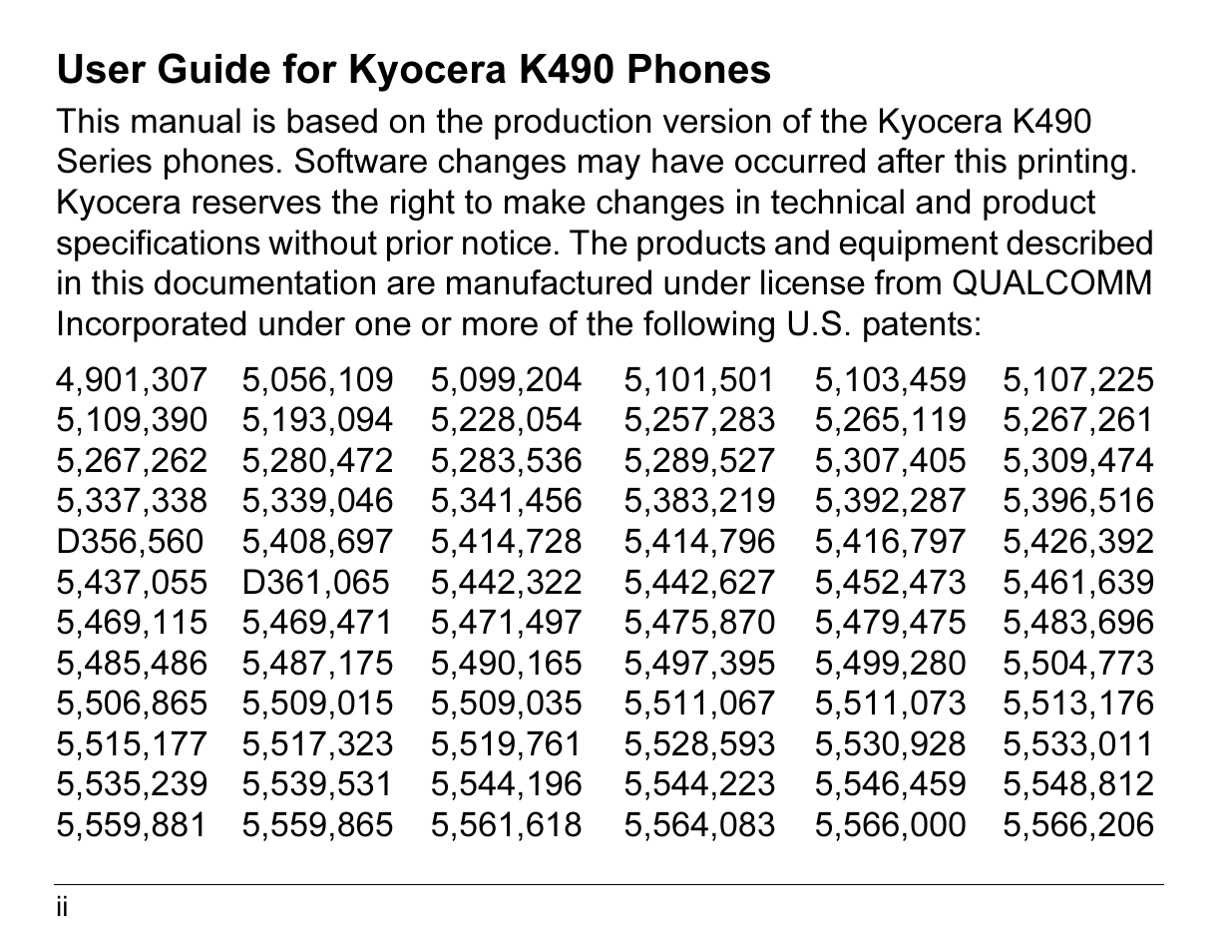User guide for kyocera k490 phones | Kyocera ENERGI K490 User Manual | Page 2 / 135