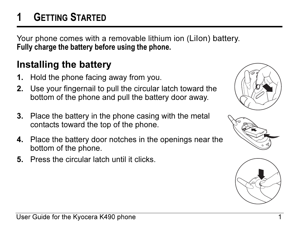 Installing the battery | Kyocera ENERGI K490 User Manual | Page 23 / 135