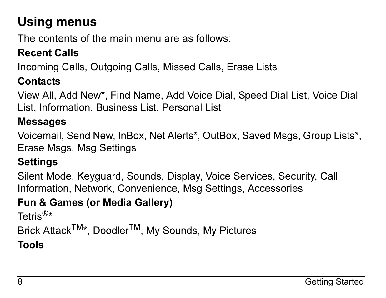 Using menus | Kyocera ENERGI K490 User Manual | Page 30 / 135
