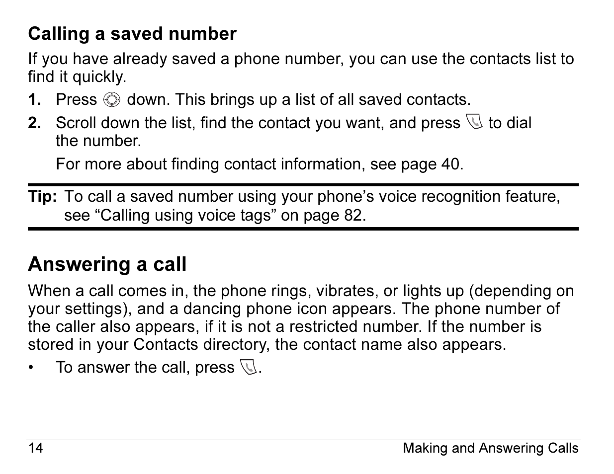 Answering a call | Kyocera ENERGI K490 User Manual | Page 36 / 135