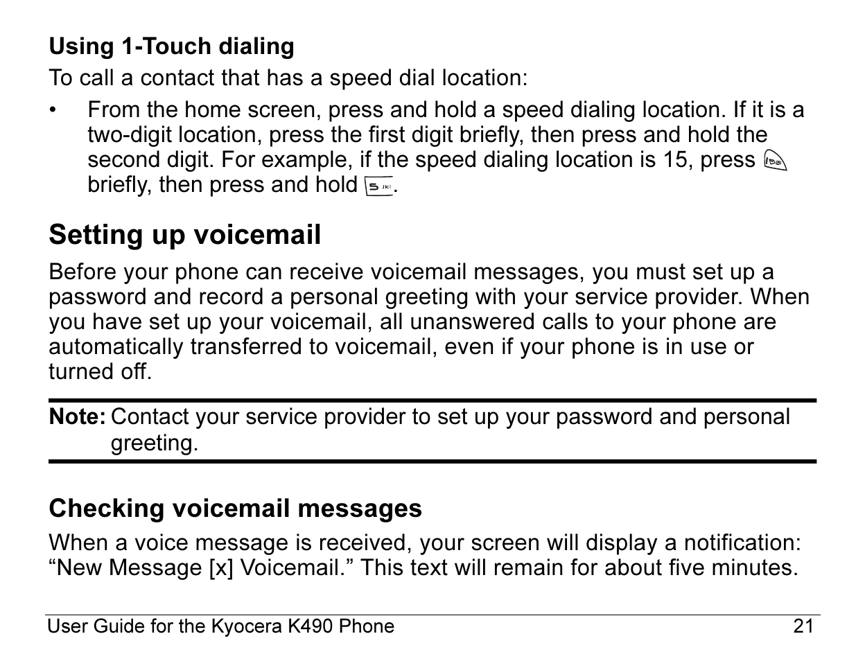 Setting up voicemail | Kyocera ENERGI K490 User Manual | Page 43 / 135