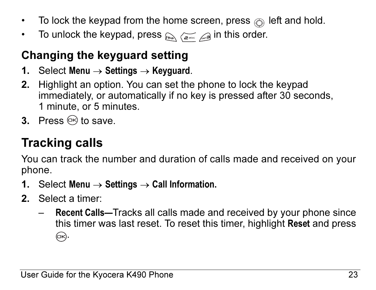 Tracking calls | Kyocera ENERGI K490 User Manual | Page 45 / 135