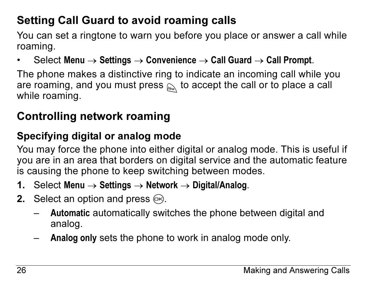 Setting call guard to avoid roaming calls, Controlling network roaming | Kyocera ENERGI K490 User Manual | Page 48 / 135