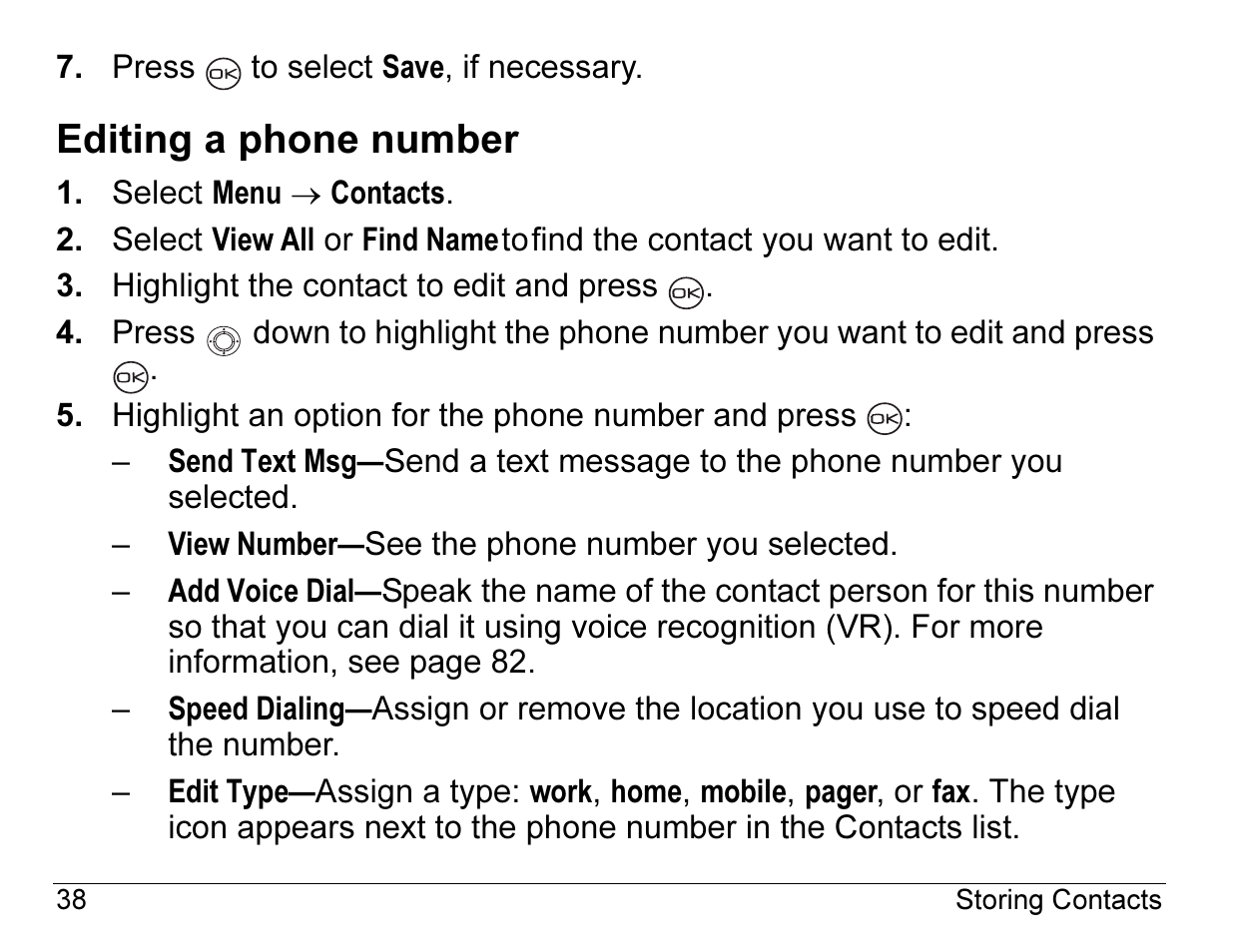 Editing a phone number | Kyocera ENERGI K490 User Manual | Page 60 / 135