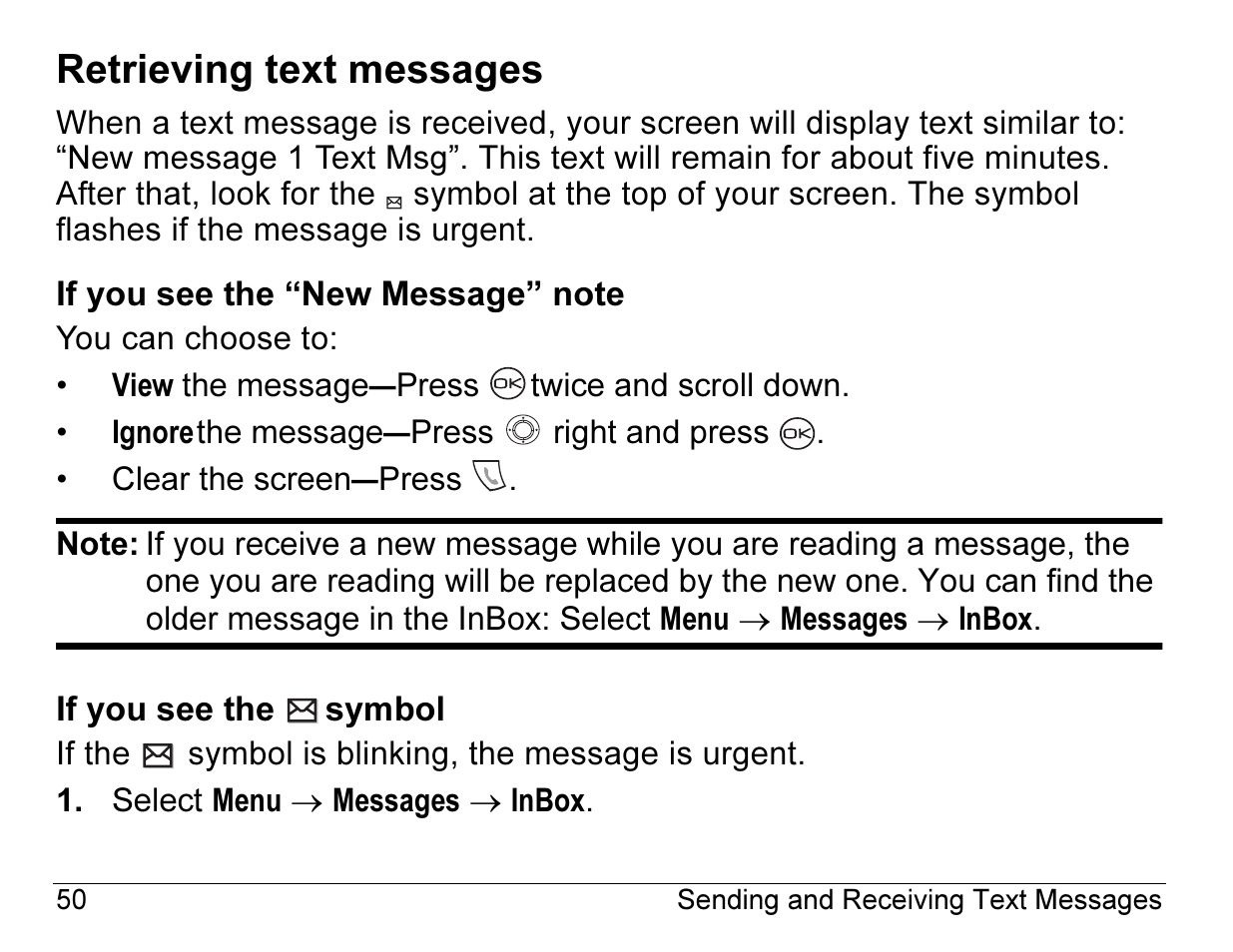 Retrieving text messages | Kyocera ENERGI K490 User Manual | Page 72 / 135