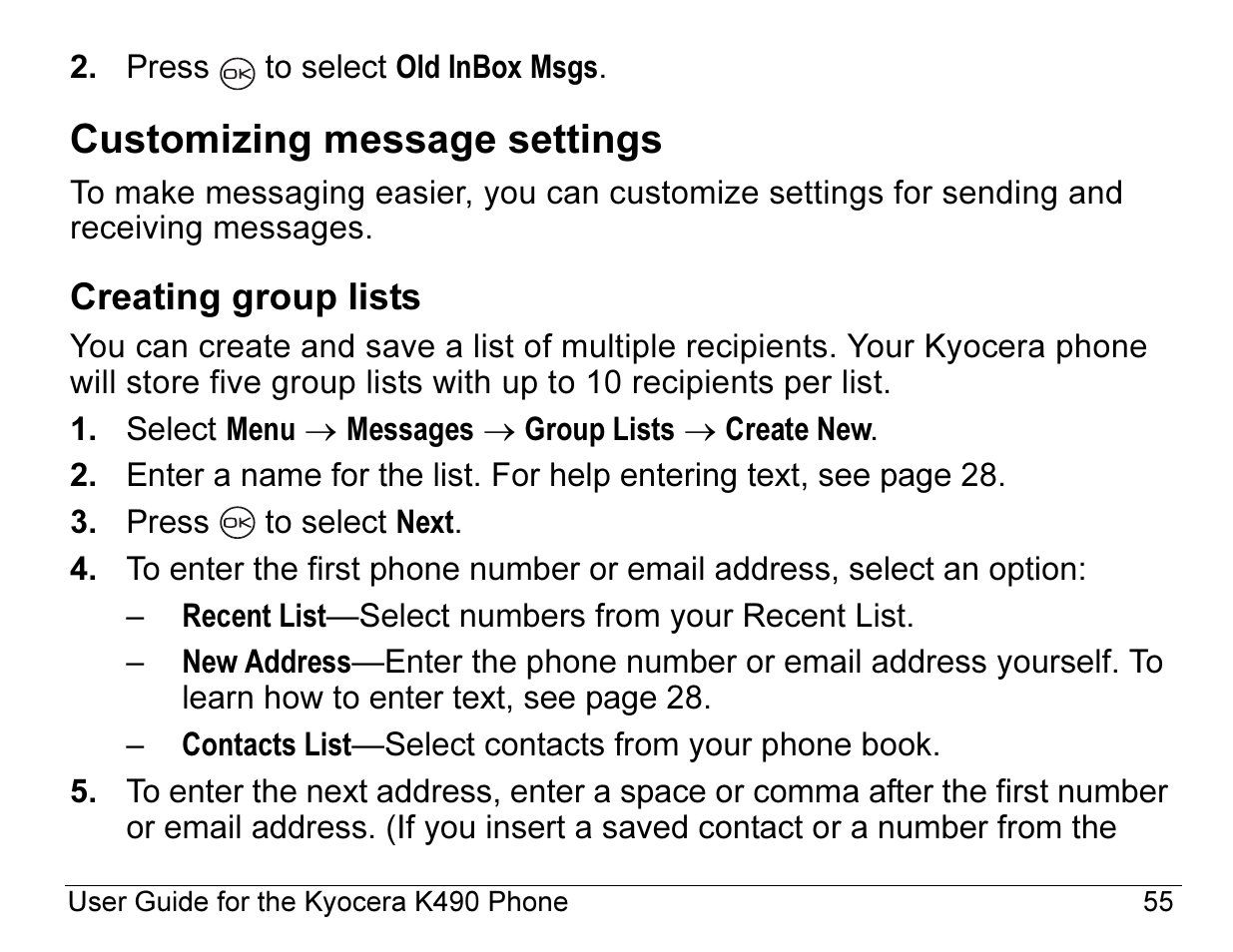 Customizing message settings | Kyocera ENERGI K490 User Manual | Page 77 / 135