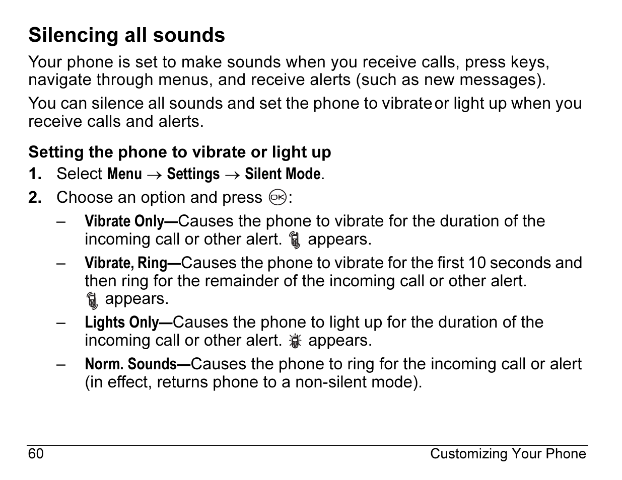Silencing all sounds | Kyocera ENERGI K490 User Manual | Page 82 / 135