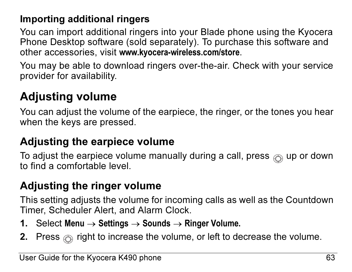 Adjusting volume | Kyocera ENERGI K490 User Manual | Page 85 / 135