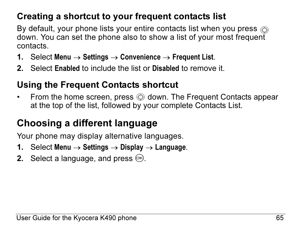 Choosing a different language | Kyocera ENERGI K490 User Manual | Page 87 / 135