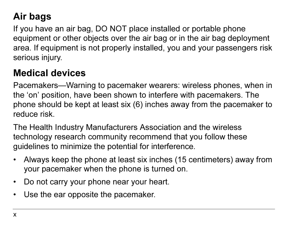 Air bags, Medical devices | Kyocera 3245 User Manual | Page 10 / 146