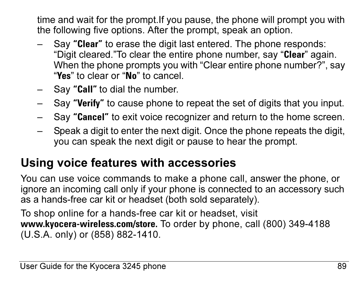 Using voice features with accessories | Kyocera 3245 User Manual | Page 109 / 146