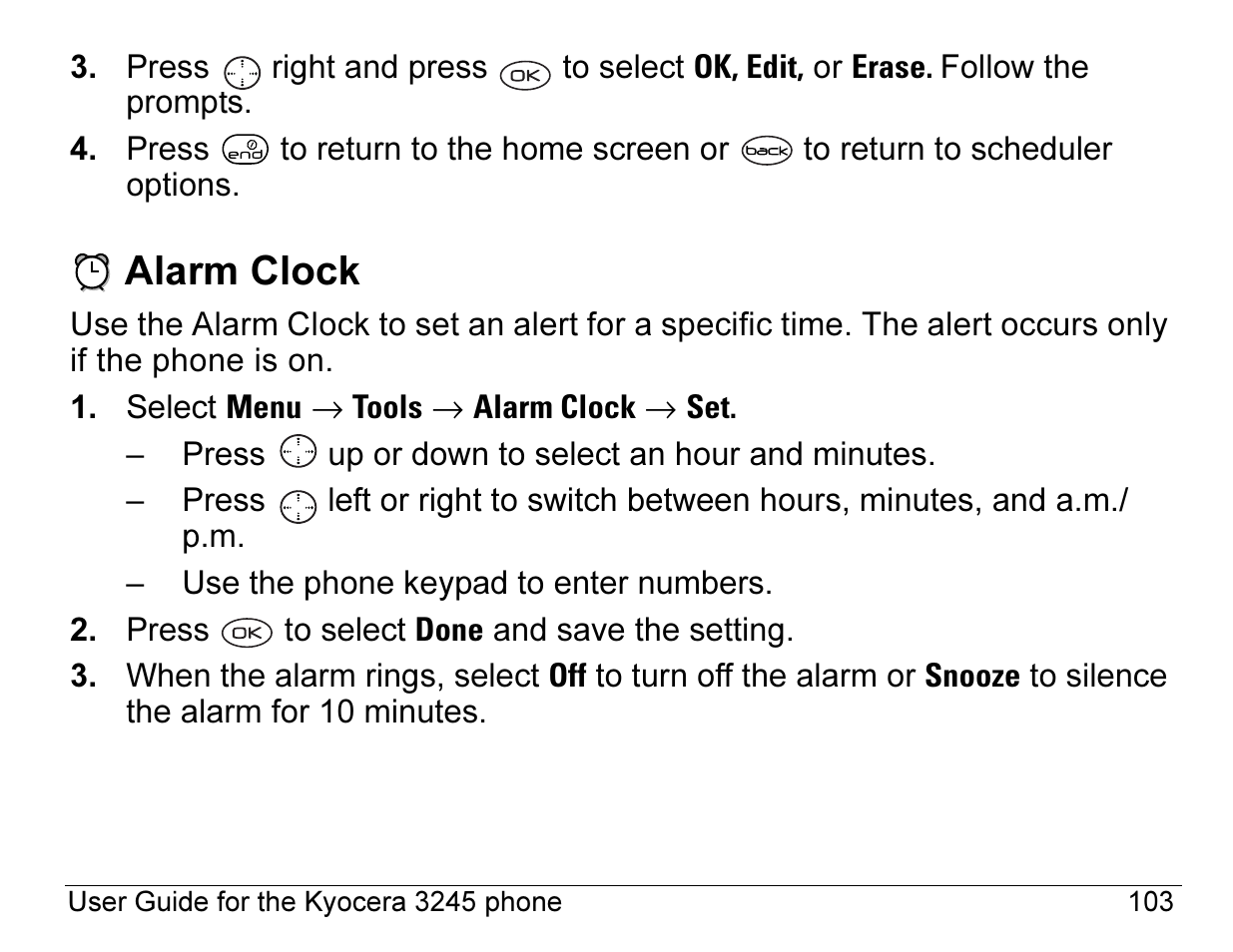 Alarm clock | Kyocera 3245 User Manual | Page 123 / 146