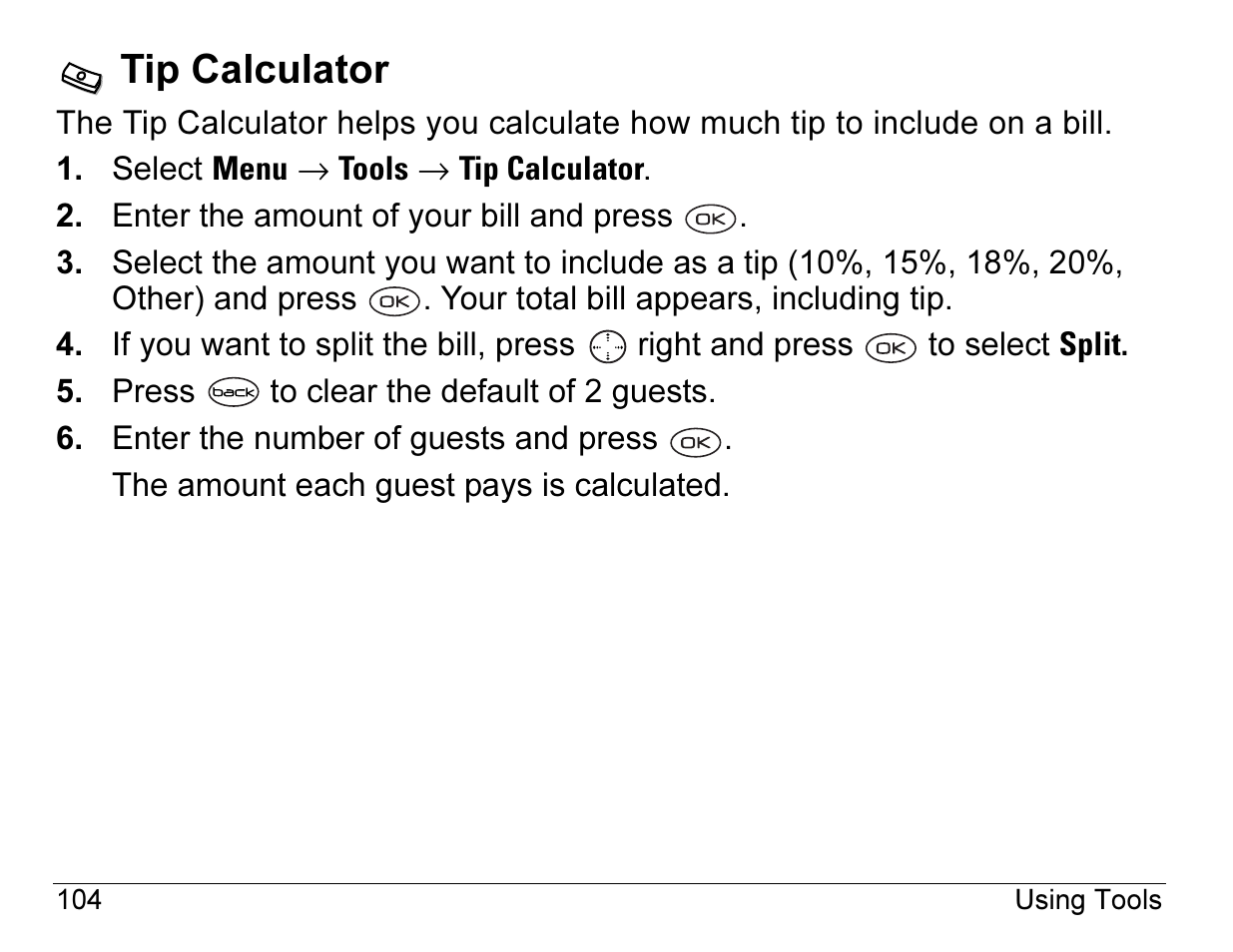 Tip calculator | Kyocera 3245 User Manual | Page 124 / 146