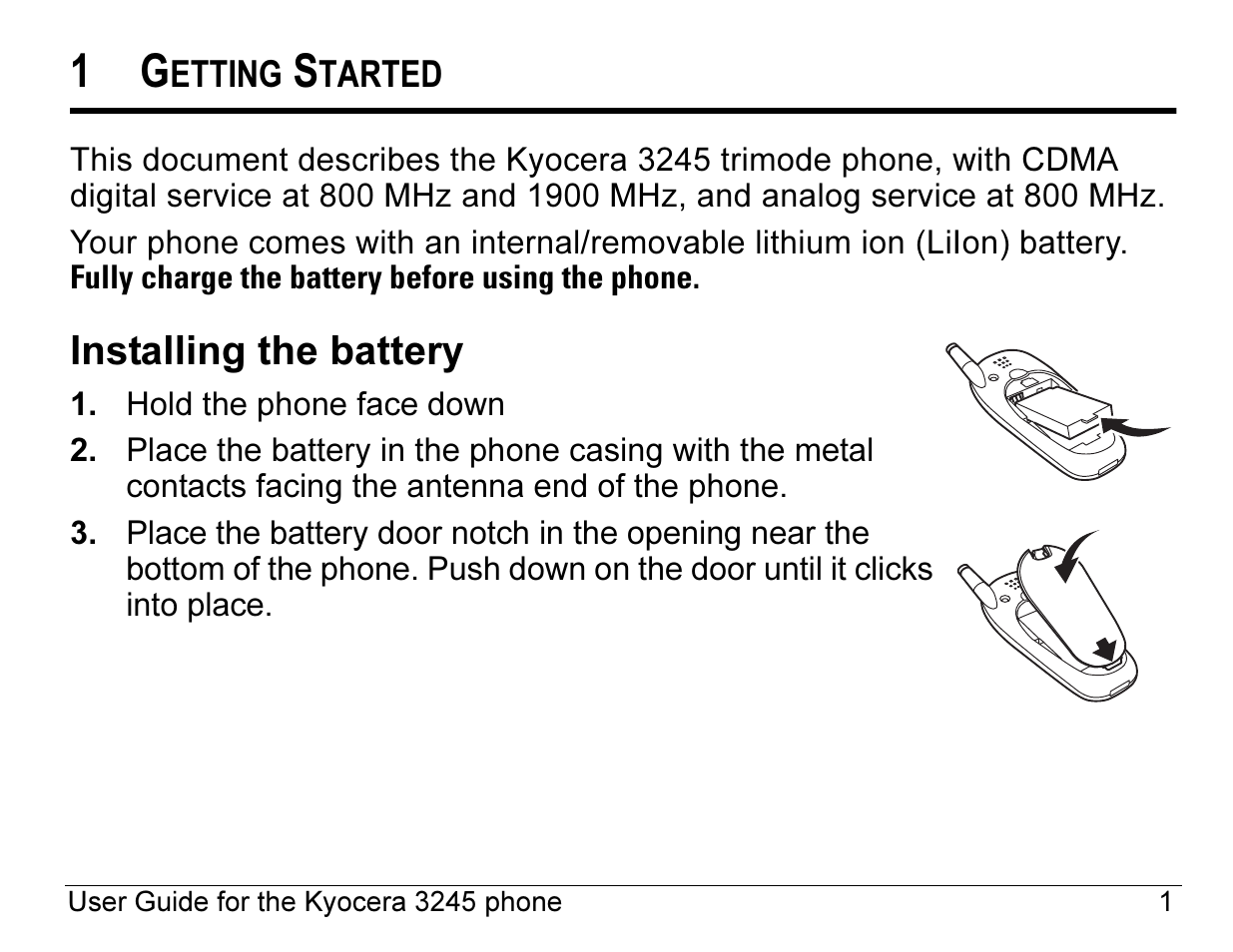 Installing the battery | Kyocera 3245 User Manual | Page 21 / 146