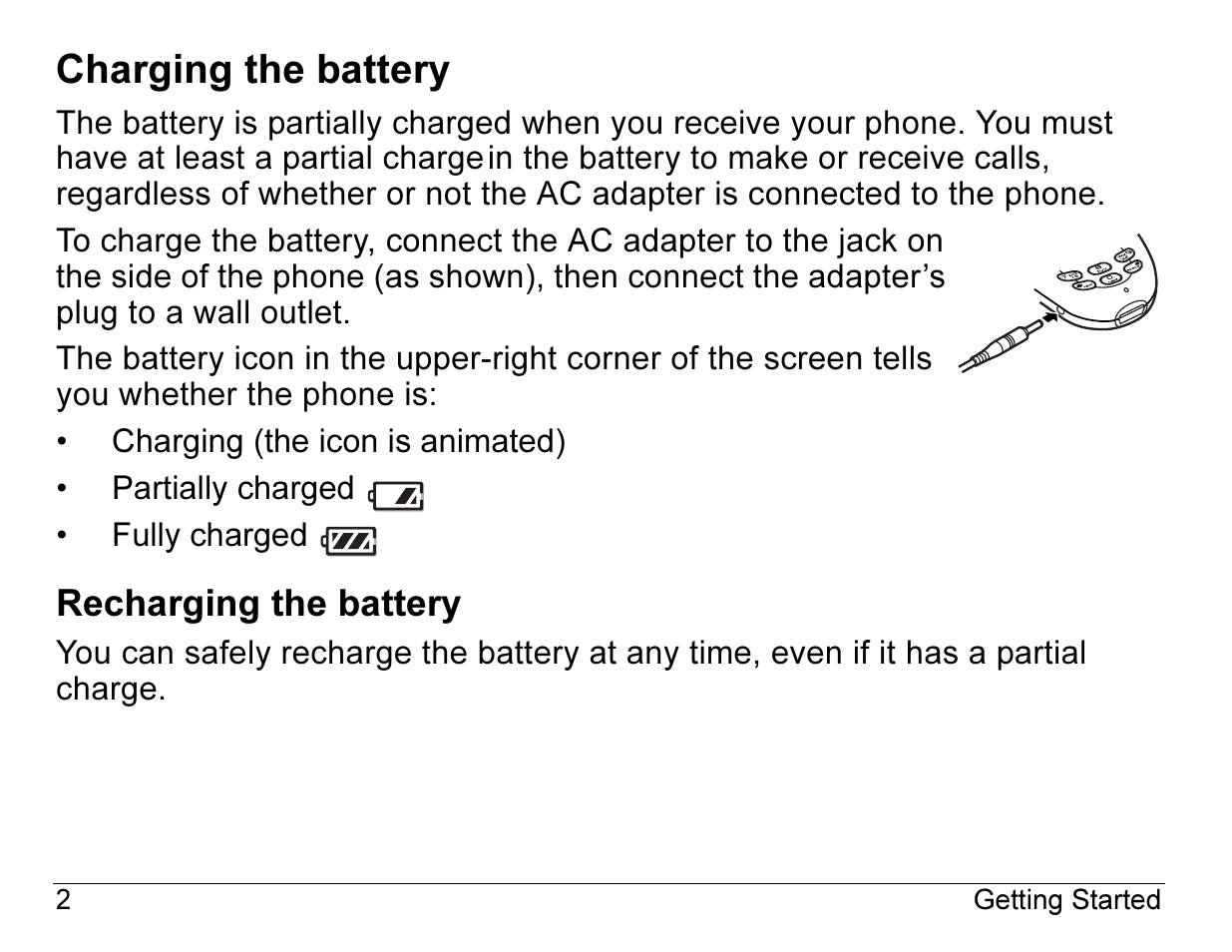 Charging the battery, Recharging the battery | Kyocera 3245 User Manual | Page 22 / 146