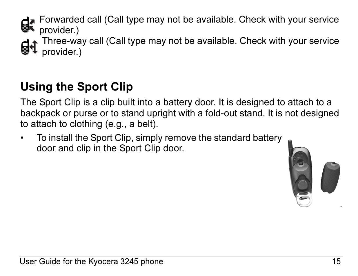 Using the sport clip | Kyocera 3245 User Manual | Page 35 / 146