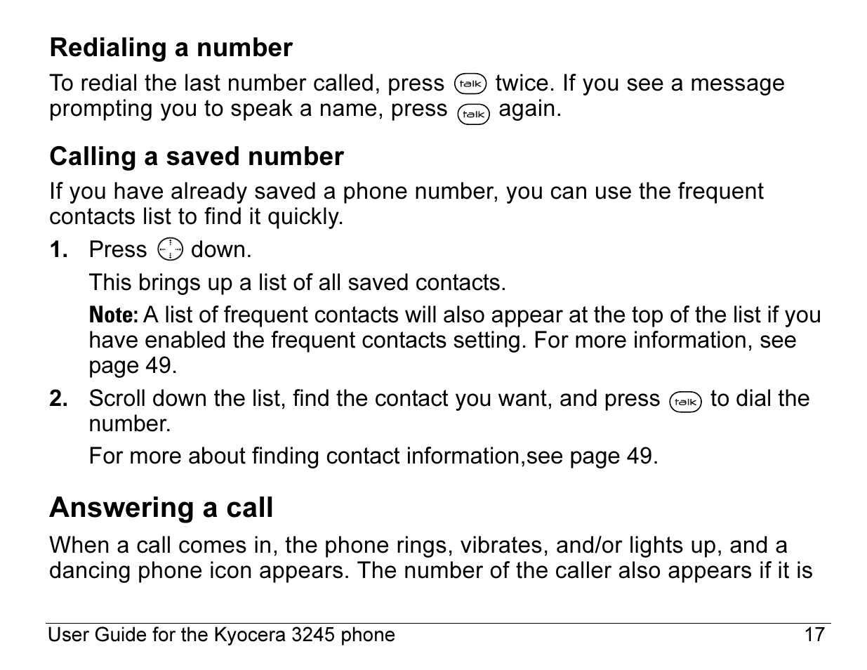 Answering a call | Kyocera 3245 User Manual | Page 37 / 146