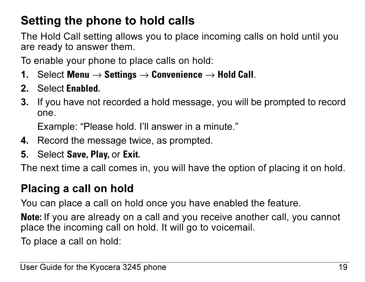 Setting the phone to hold calls | Kyocera 3245 User Manual | Page 39 / 146