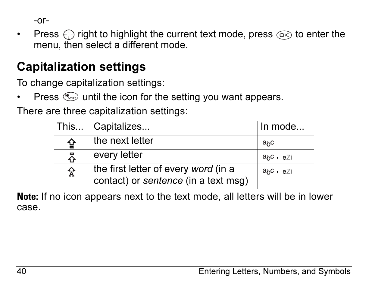 Capitalization settings | Kyocera 3245 User Manual | Page 60 / 146
