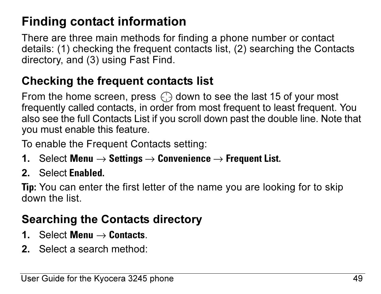 Finding contact information | Kyocera 3245 User Manual | Page 69 / 146