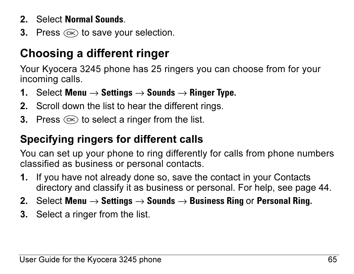 Choosing a different ringer | Kyocera 3245 User Manual | Page 85 / 146