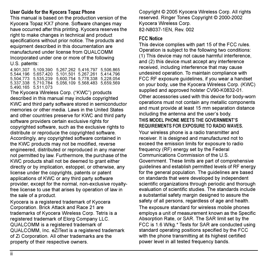 Kyocera Topaz 901 User Manual | Page 2 / 40