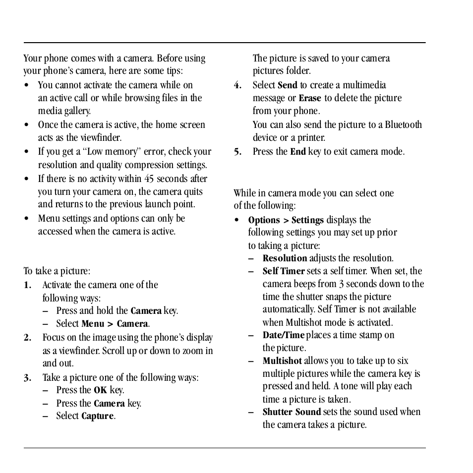 6 camera, Take a picture, Change camera options | 6camera | Kyocera Neo E1100 User Manual | Page 32 / 89