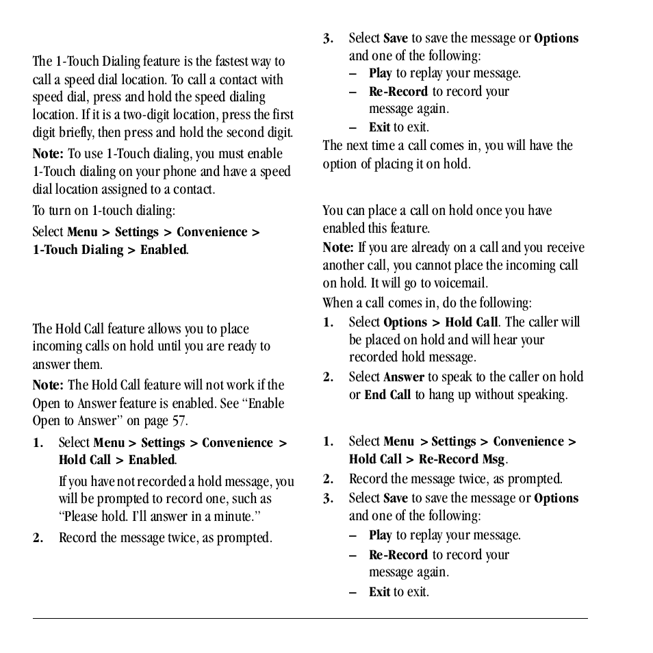 Enable 1-touch dialing, Hold call | Kyocera Neo E1100 User Manual | Page 56 / 89