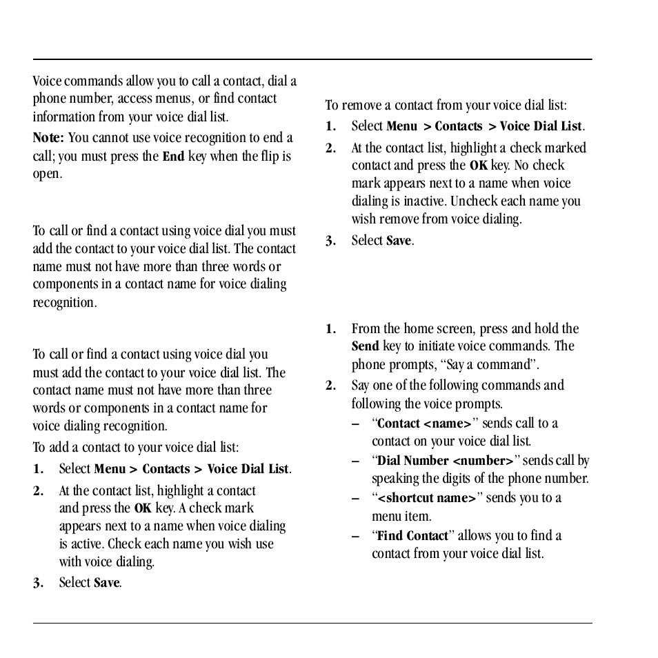 13 voice commands, Voice dial list, Voice commands | Voice dial list voice commands, Add contacts, Remove contacts, Start voice commands | Kyocera Neo E1100 User Manual | Page 78 / 89