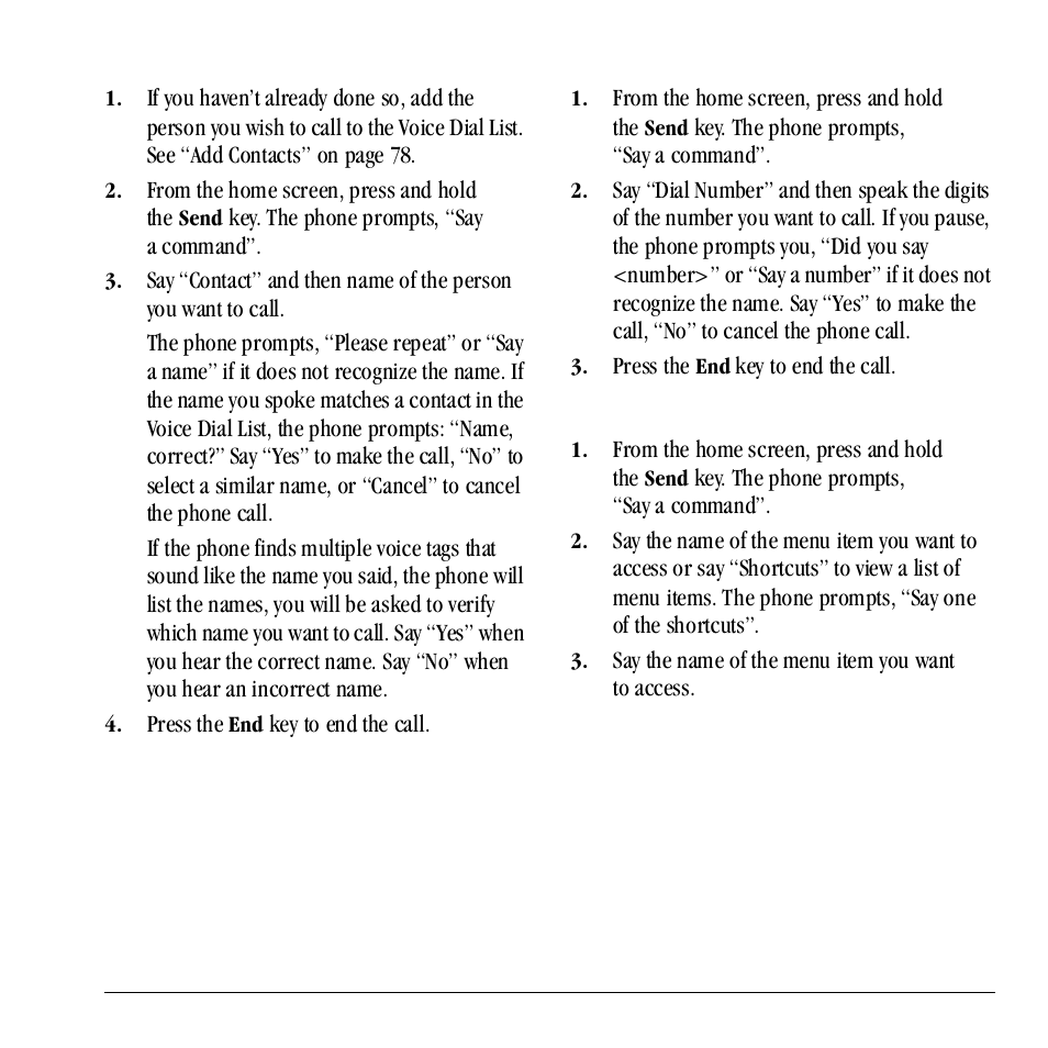 Call a contact, Call a number, Use shortcuts | Kyocera Neo E1100 User Manual | Page 79 / 89