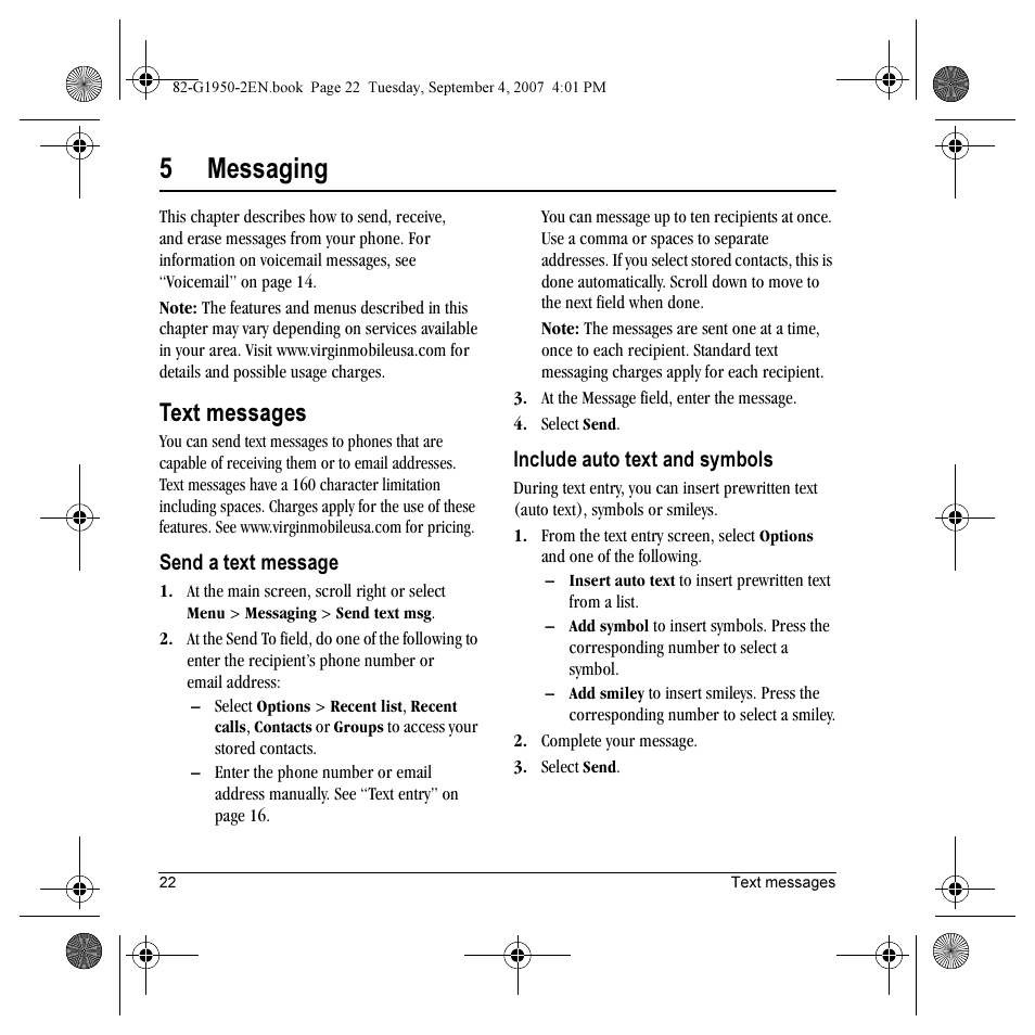 5messaging, Text messages | Kyocera Wild Card User Manual | Page 30 / 80