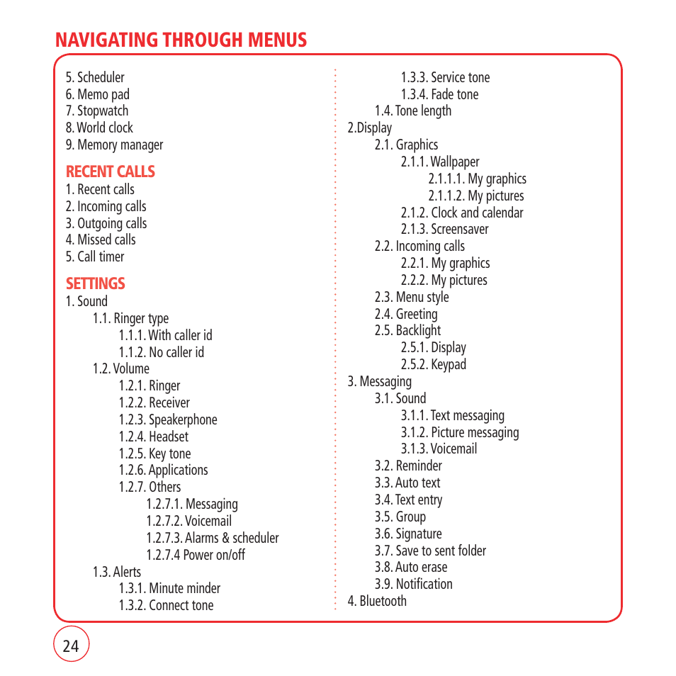 Navigating through menus | Kyocera VM1450 User Manual | Page 24 / 148