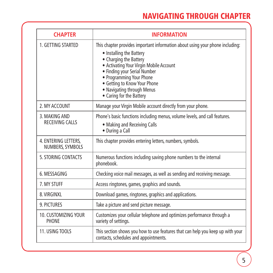 Navigating through chapter | Kyocera VM1450 User Manual | Page 5 / 148