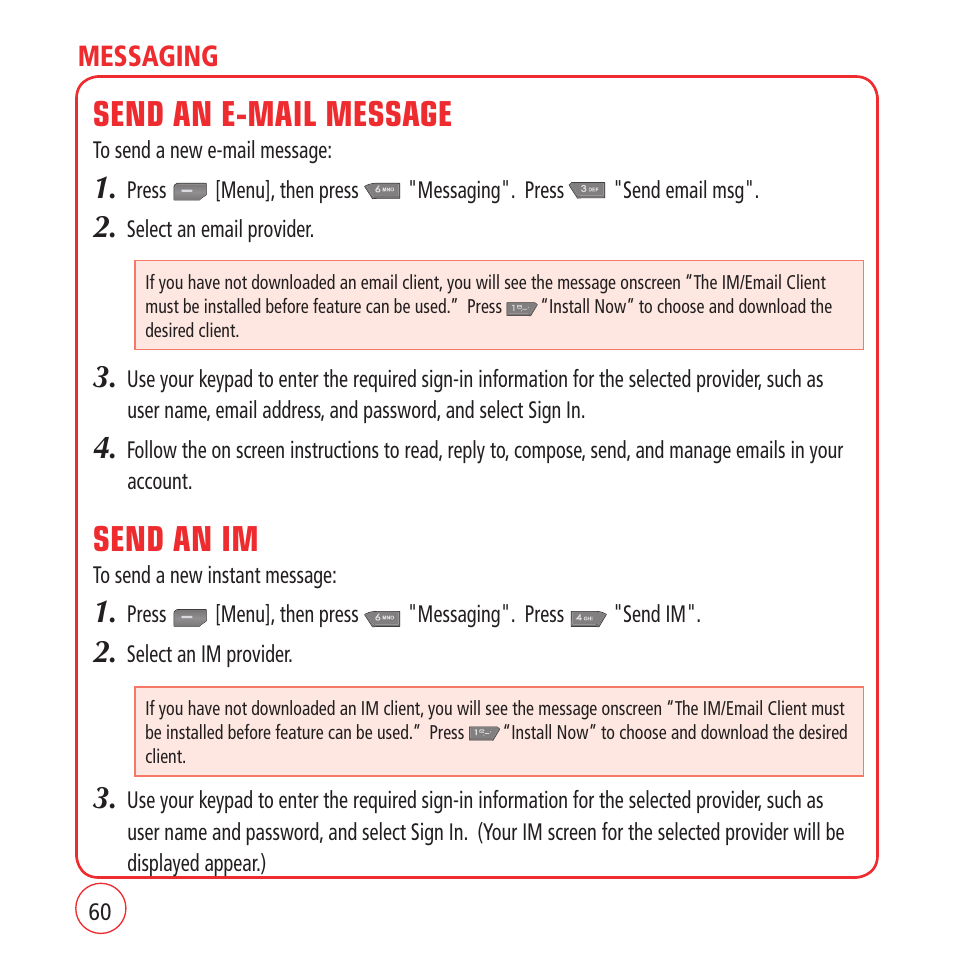 Send an e-mail message, Send an im | Kyocera VM1450 User Manual | Page 60 / 148