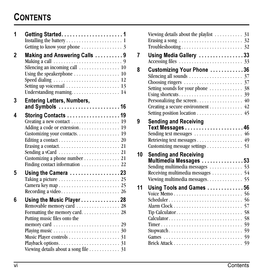 Ontents | Kyocera KX5 User Manual | Page 6 / 80