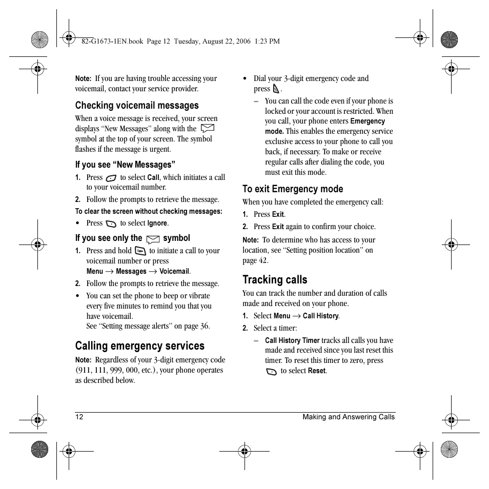 Calling emergency services, Tracking calls | Kyocera K342 User Manual | Page 18 / 80