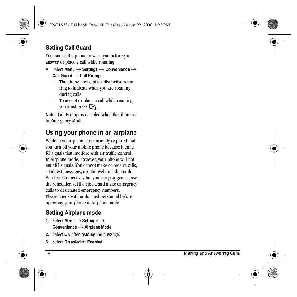 Using your phone in an airplane, Setting call guard, Setting airplane mode | Kyocera K342 User Manual | Page 20 / 80