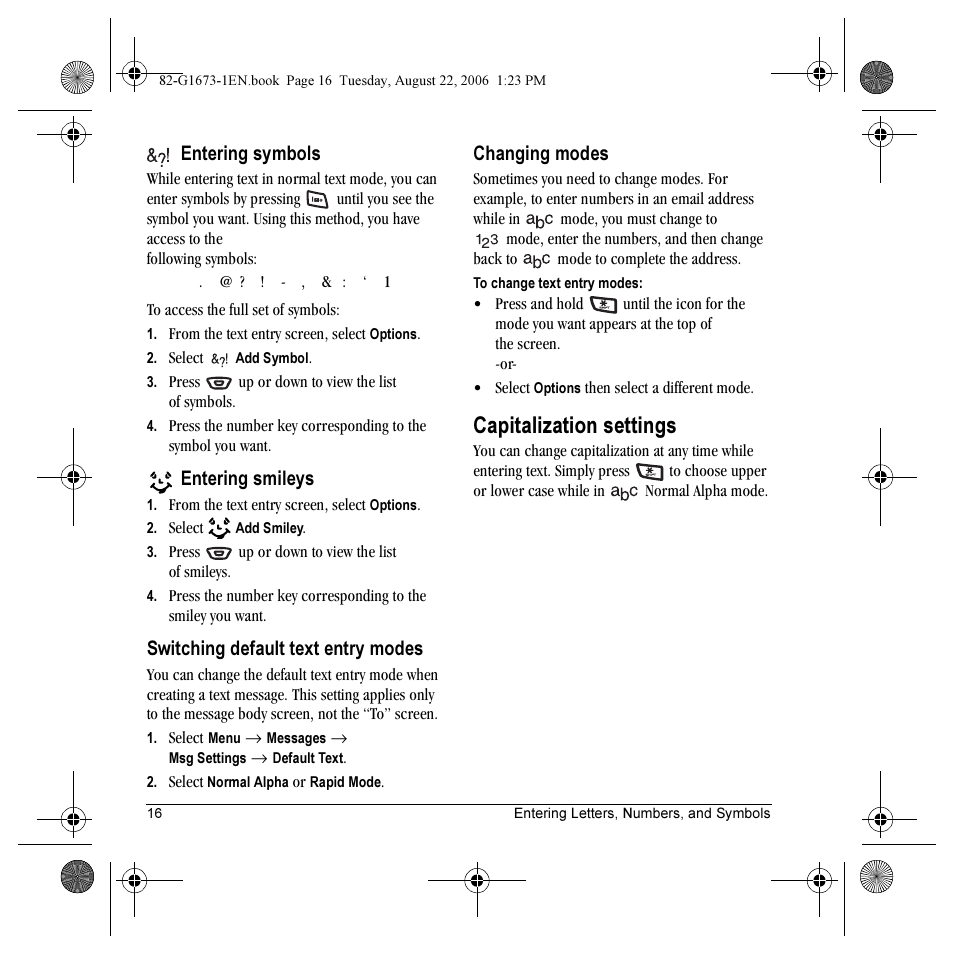 Capitalization settings | Kyocera K342 User Manual | Page 22 / 80