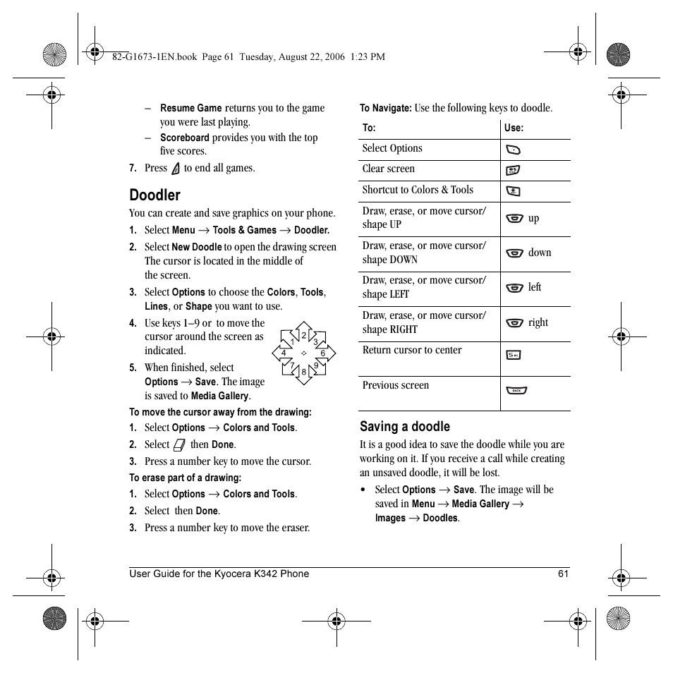 Doodler, Saving a doodle | Kyocera K342 User Manual | Page 67 / 80