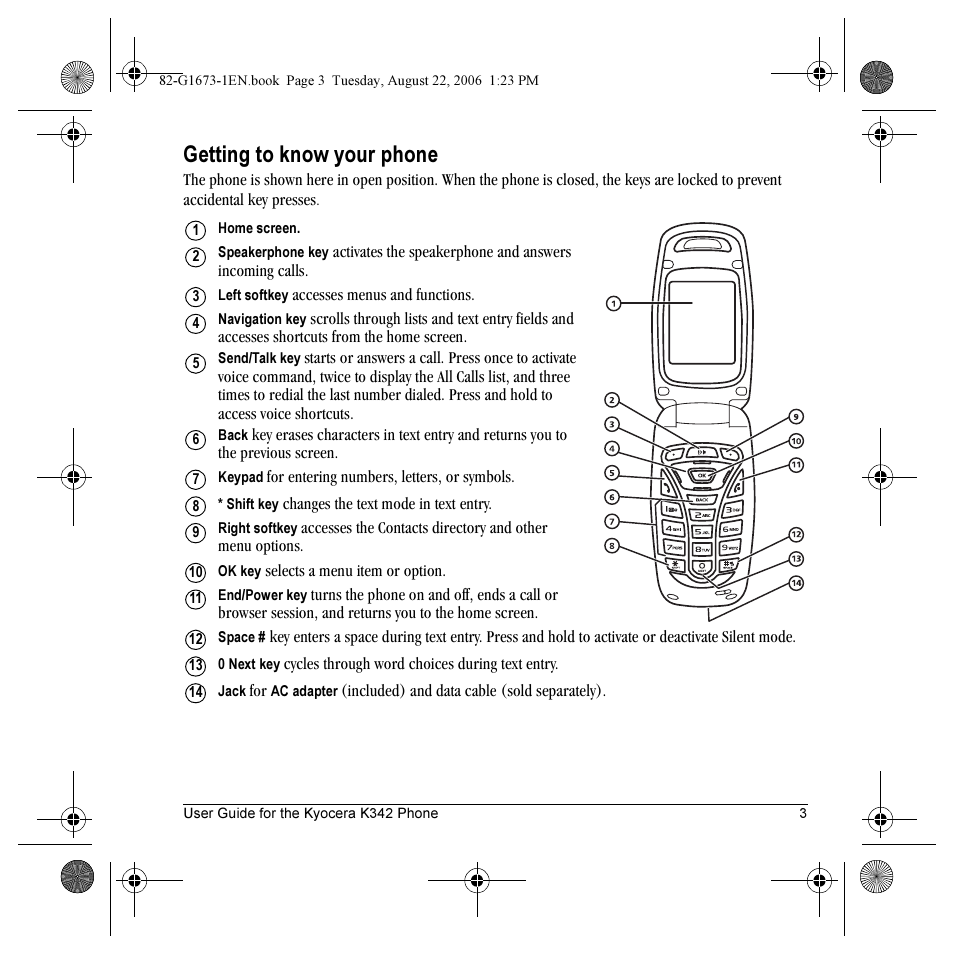 Getting to know your phone | Kyocera K342 User Manual | Page 9 / 80