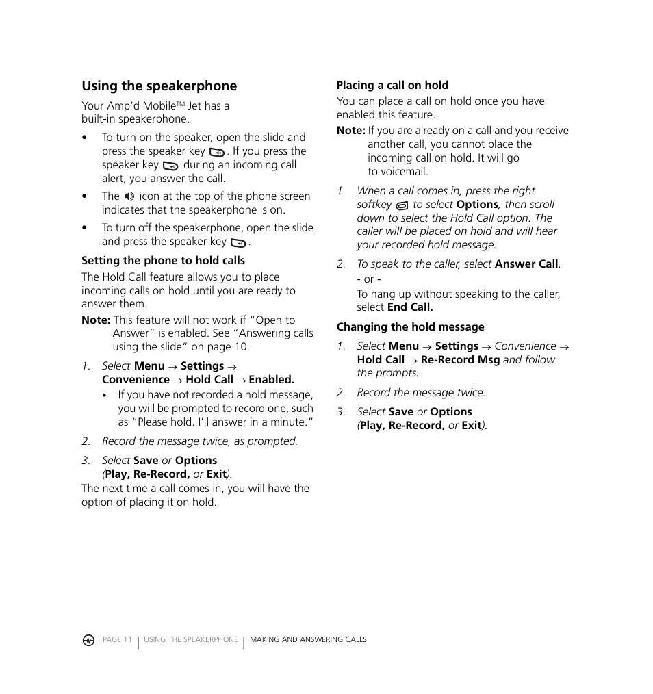 Using the speakerphone | Kyocera Jet KX18 User Manual | Page 19 / 95