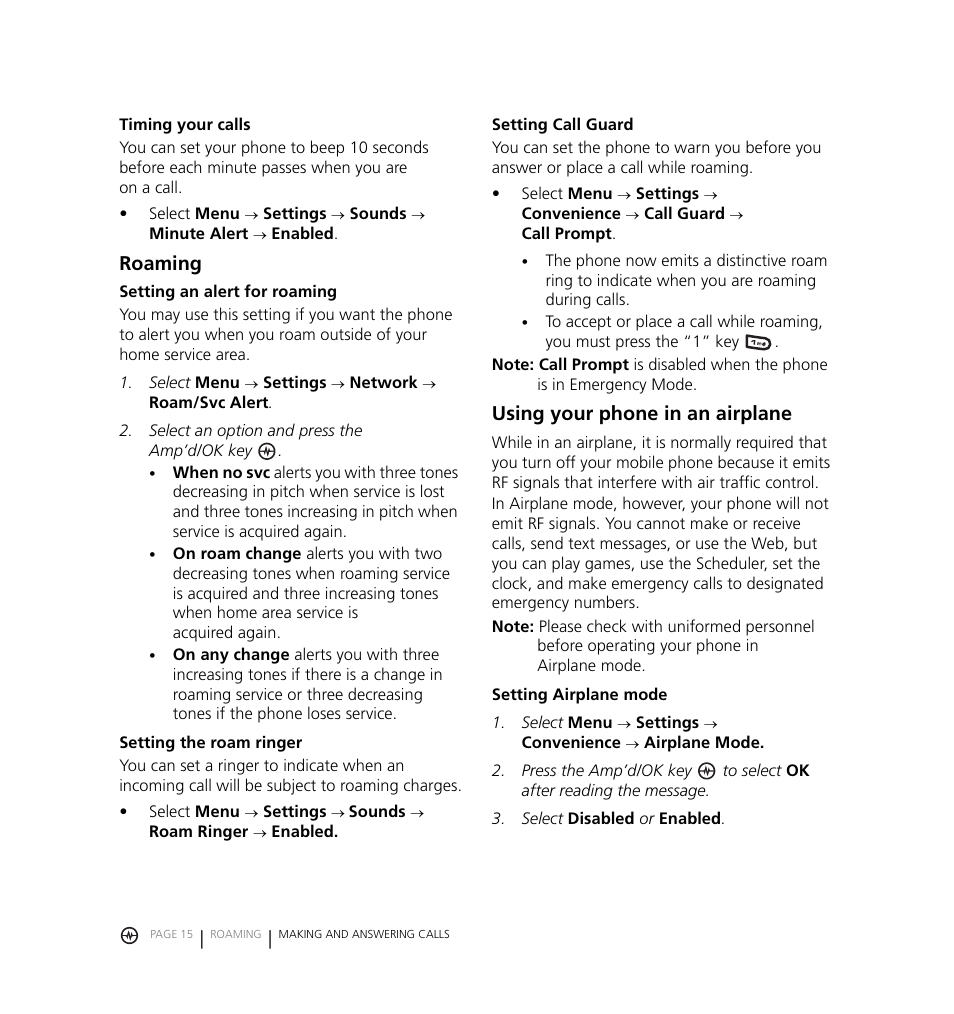 Roaming, Using your phone in an airplane | Kyocera Jet KX18 User Manual | Page 23 / 95