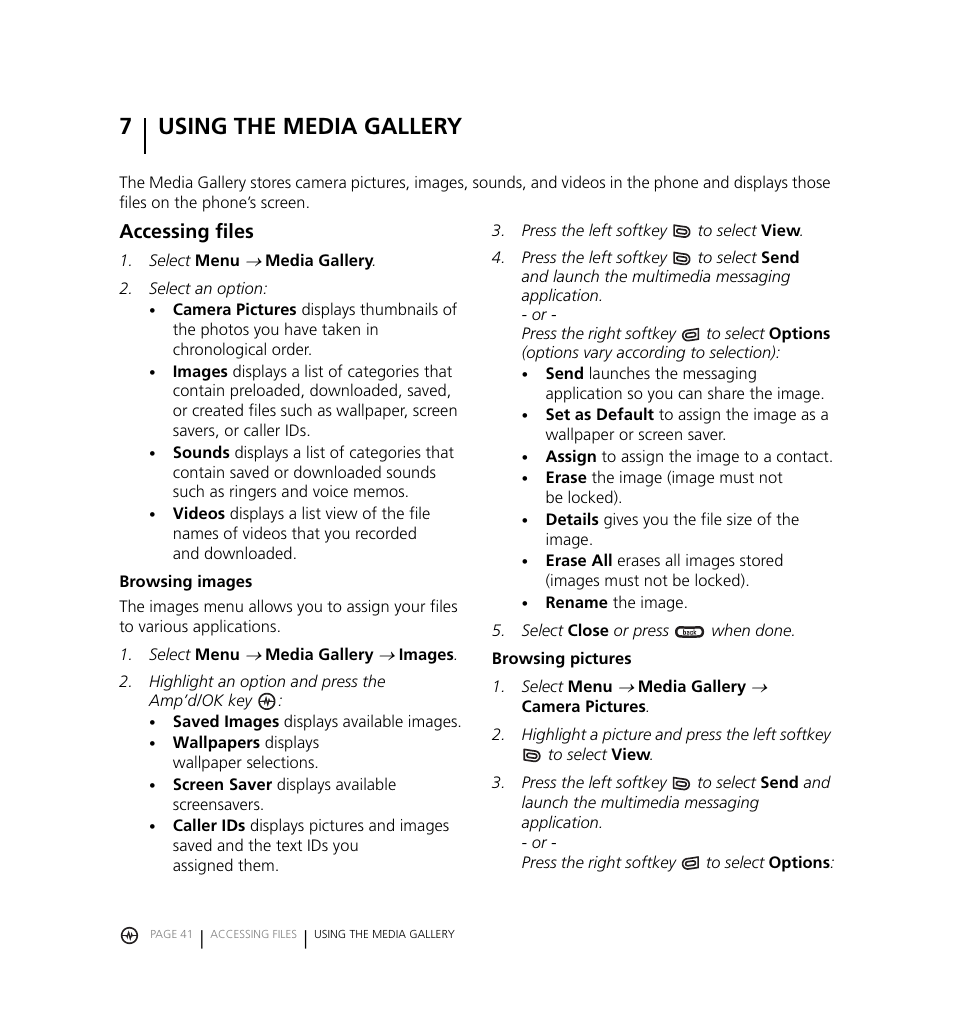 7using the media gallery, Accessing files | Kyocera Jet KX18 User Manual | Page 49 / 95